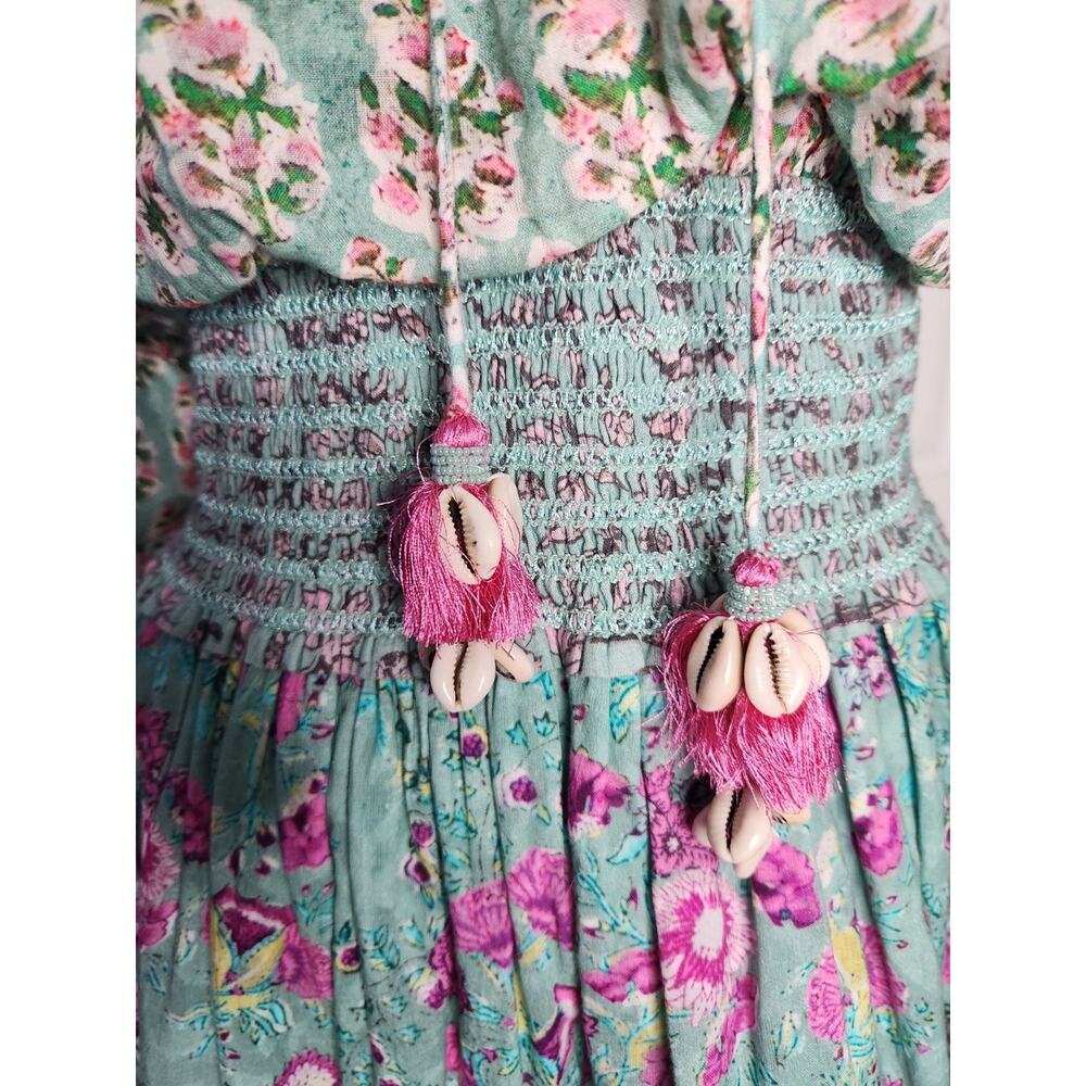 Hemant & Nandita Hera Long Sleeve Floral Mini Dress In Mint Macaron Size M - Picture 5 of 12